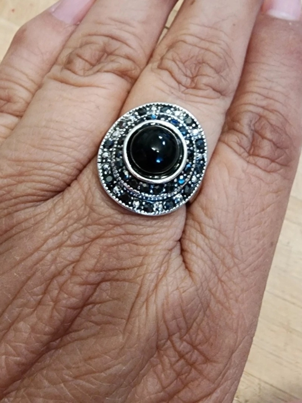 Black Dome Silver Tone Statement Ring Size 8.5